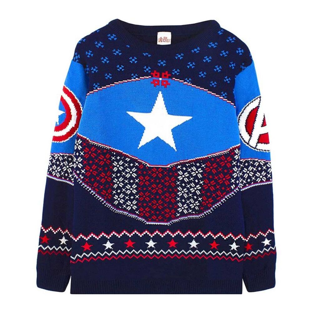 Captain America Unisex Adult Shield Knitted Christmas Sweatshirt / Blue/Navy/Red